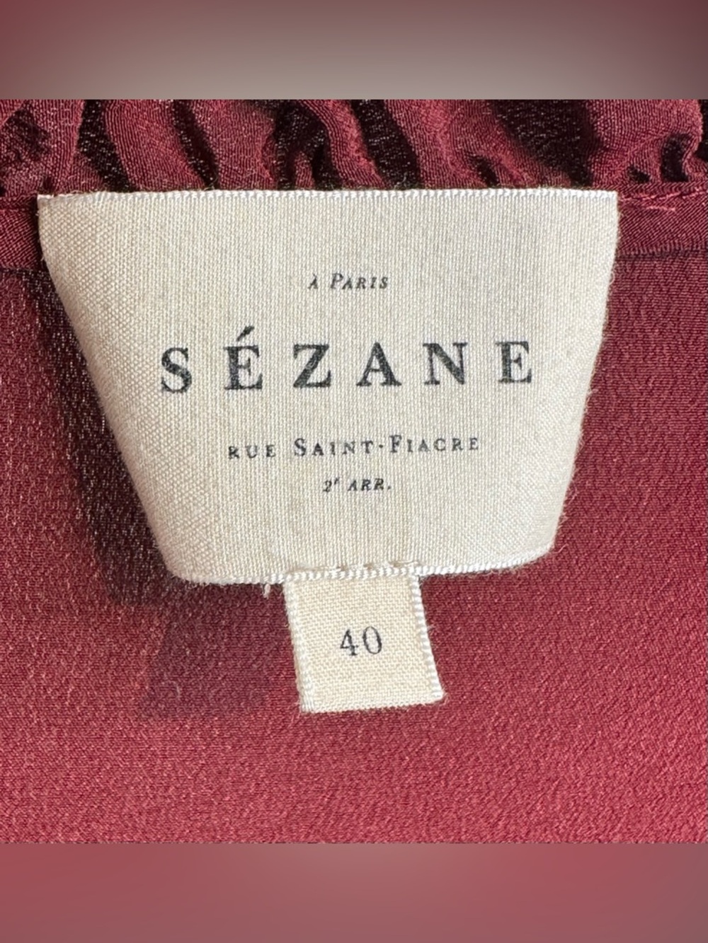 Sezane Margaret Bordeaux Red Silk Lace Sleeve Blouse Shirt Top - Picture 9 of 14